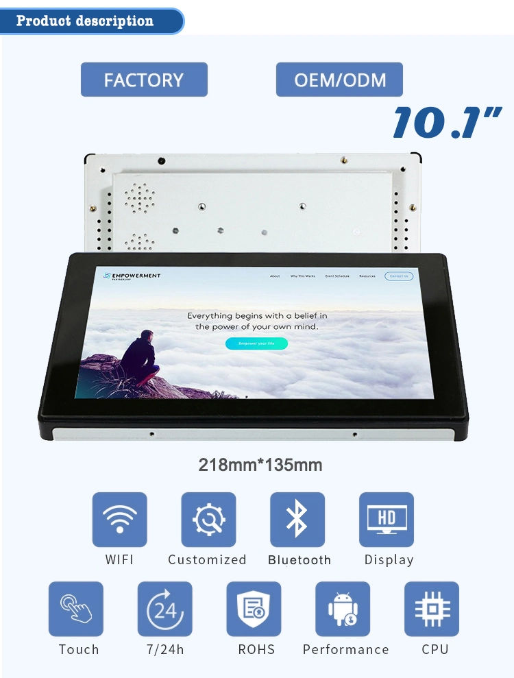 LCD Advertising Display 10.1 Inch Industrial Tablet PC Embedded in Wall Mount Android Digital Signage