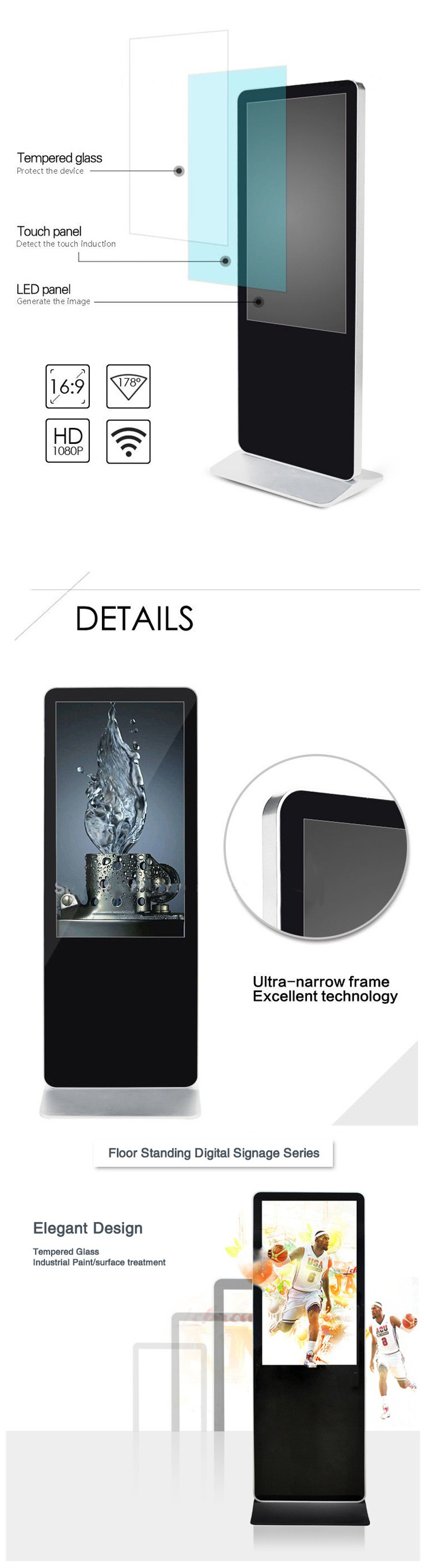 43 Inch Floor Standing OEM LCD Ad Screen LCD Desktop Touch Screen Monitor Logo Advertising LCD Digital Signage