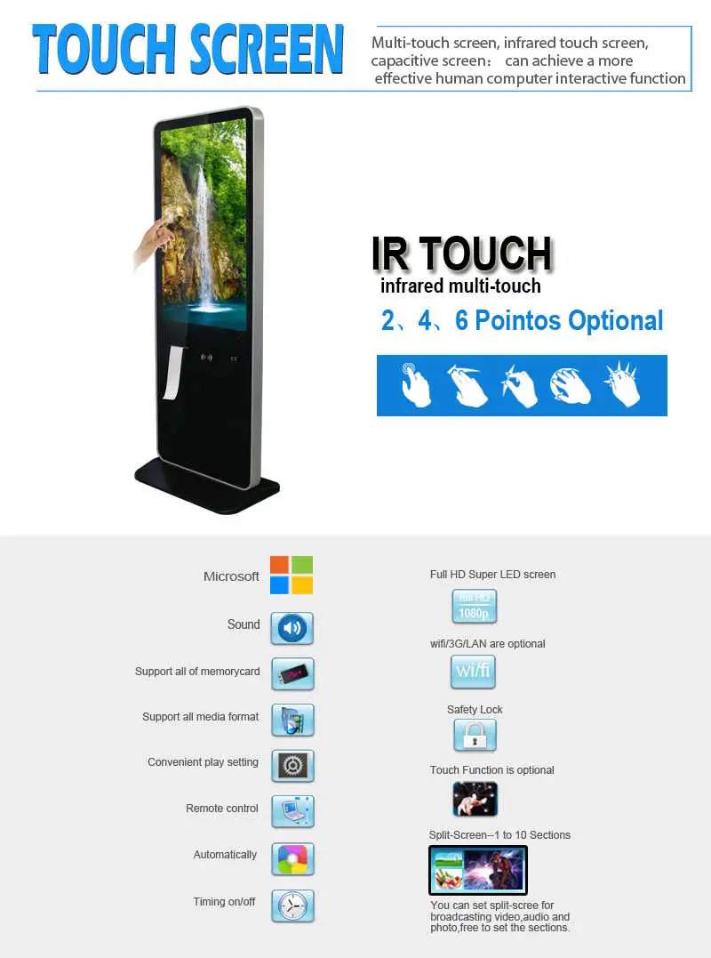 55 Inch Floor Stand Digital Signage Android LCD Advertising Screen Totem with Remote Managing Software