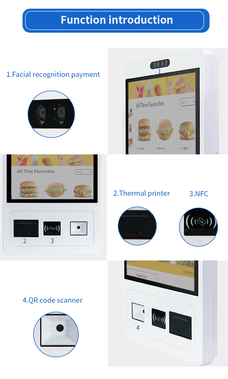 21.5 Inch Interactive Touch Screen Restaurant Self Ordering Checkout Payment Kiosk