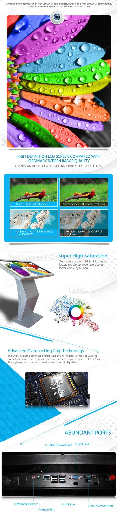 3G WiFi Network 42 Inch Full HD Touch Screen Stand Digital Signage Kiosk