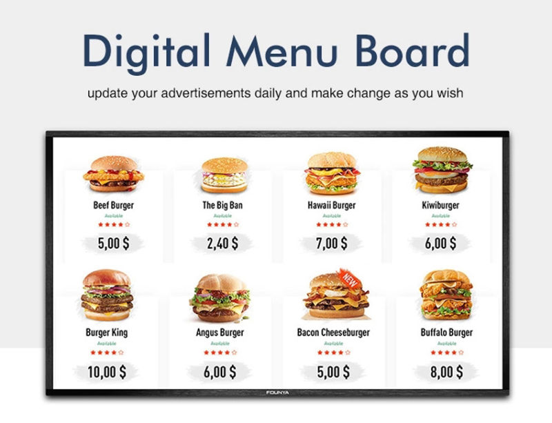 43 Inch Digital Menu Board Poster for Restaurant Coffee Shop Grocery Stores