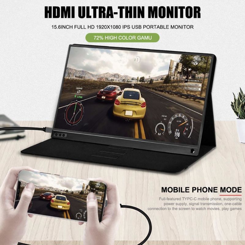 Ultra Thin 15.6 Inch Portable LED HD Monitor 1920X1080p Full HD USB Type C IPS Screen Gaming Monitor for xBox Laptop Phone