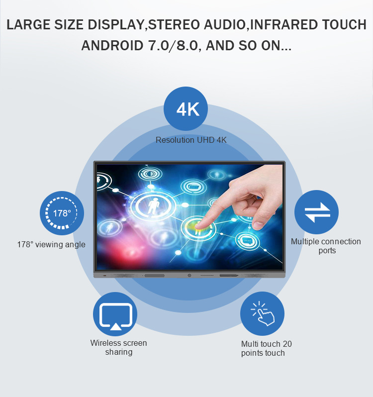 Interactive Flat Panel 65 Inch Smart Board with Android and Window System
