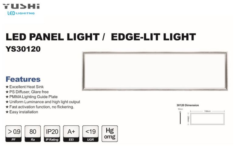 300X1200mm 30W Ce Driver LED Ceilingl Light 100lm/W Panel Light