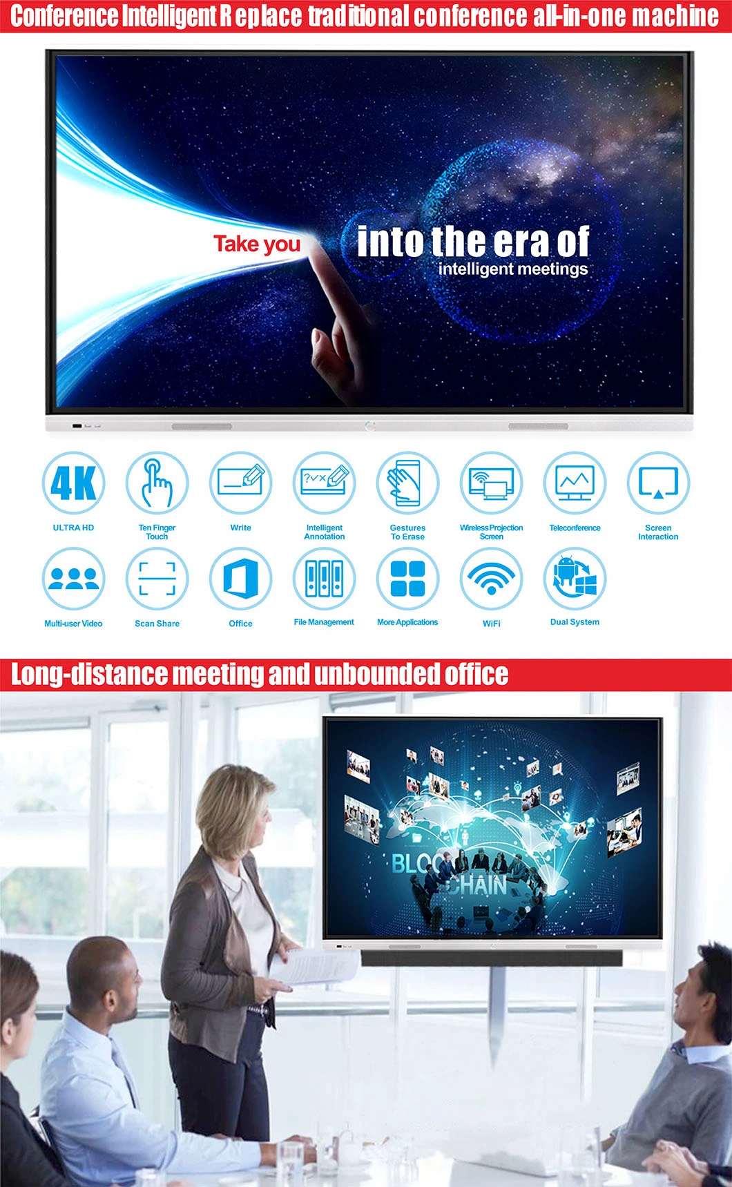 T6 Series Nesting 55 Inch SKD IR Finger Touch Portable Interactive Whiteboard with LCD Touch Panel