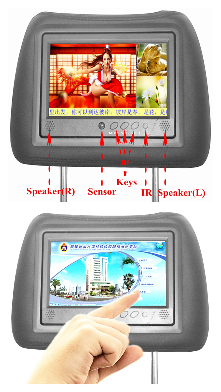 7 Inch Taxi Headrest Advertising Andriod Display LCD Digital Signage Video Broadcaster Bus Ad Signage
