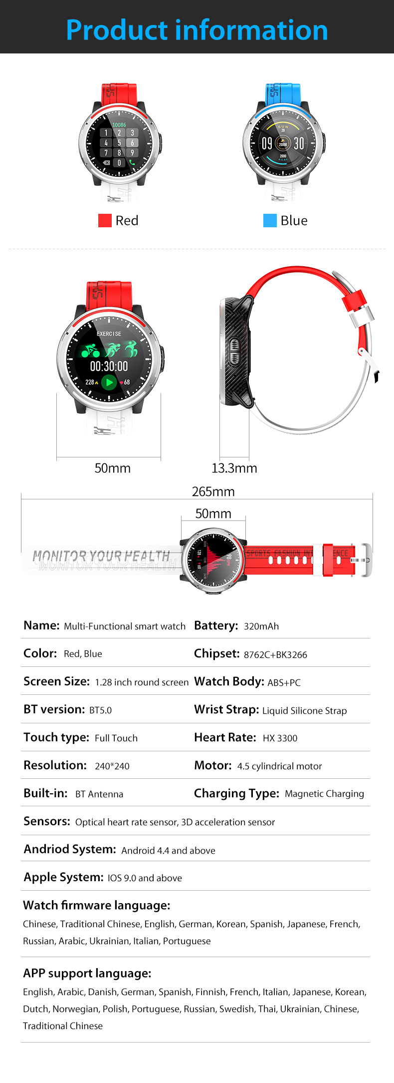 Smart Watch Bluetooth Watch Sport Sleep Health Monitoring Smart Bracelet Waterproof Smart Watch