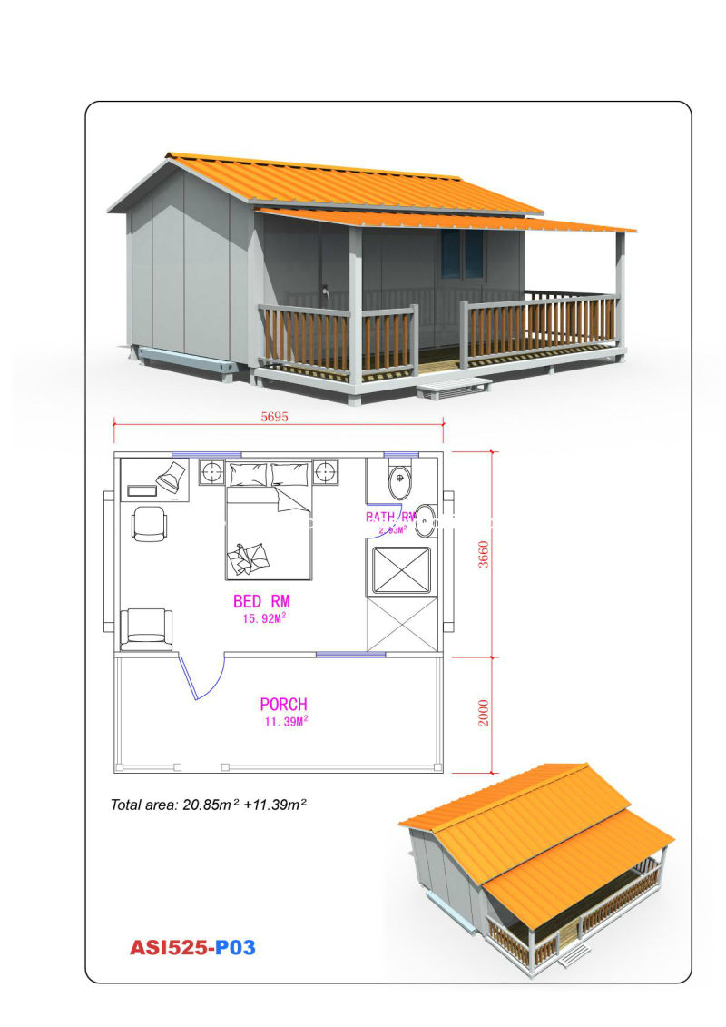 Simple Modular Prefabricated House with Sanwich Panel Roof and Wall (DG9-020)