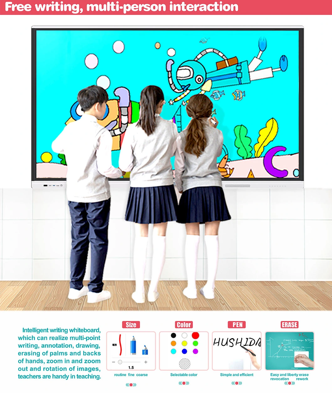 T6 Series 75 Inch Touch Screen Digital Meeting Panel Whiteboard Smart Board Interactive Display Education Training