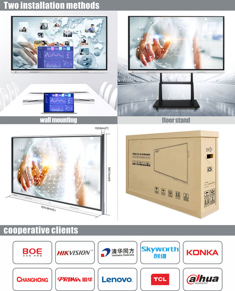 T6 Series Nesting 65 Inch Touch Screen Display Interactive Whiteboard Interactive Projector Touch Screen Display Whiteboard