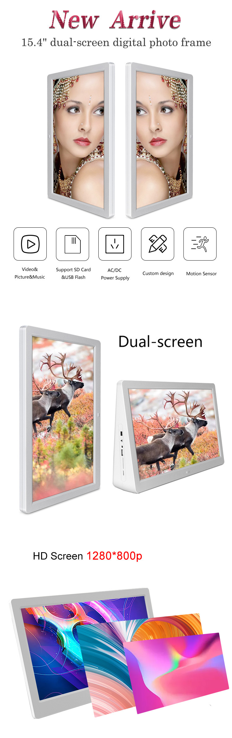 15.4" Double Side LCD Digital Signage Frame for Advertisement Player Video/Music/Picture Loop Playback
