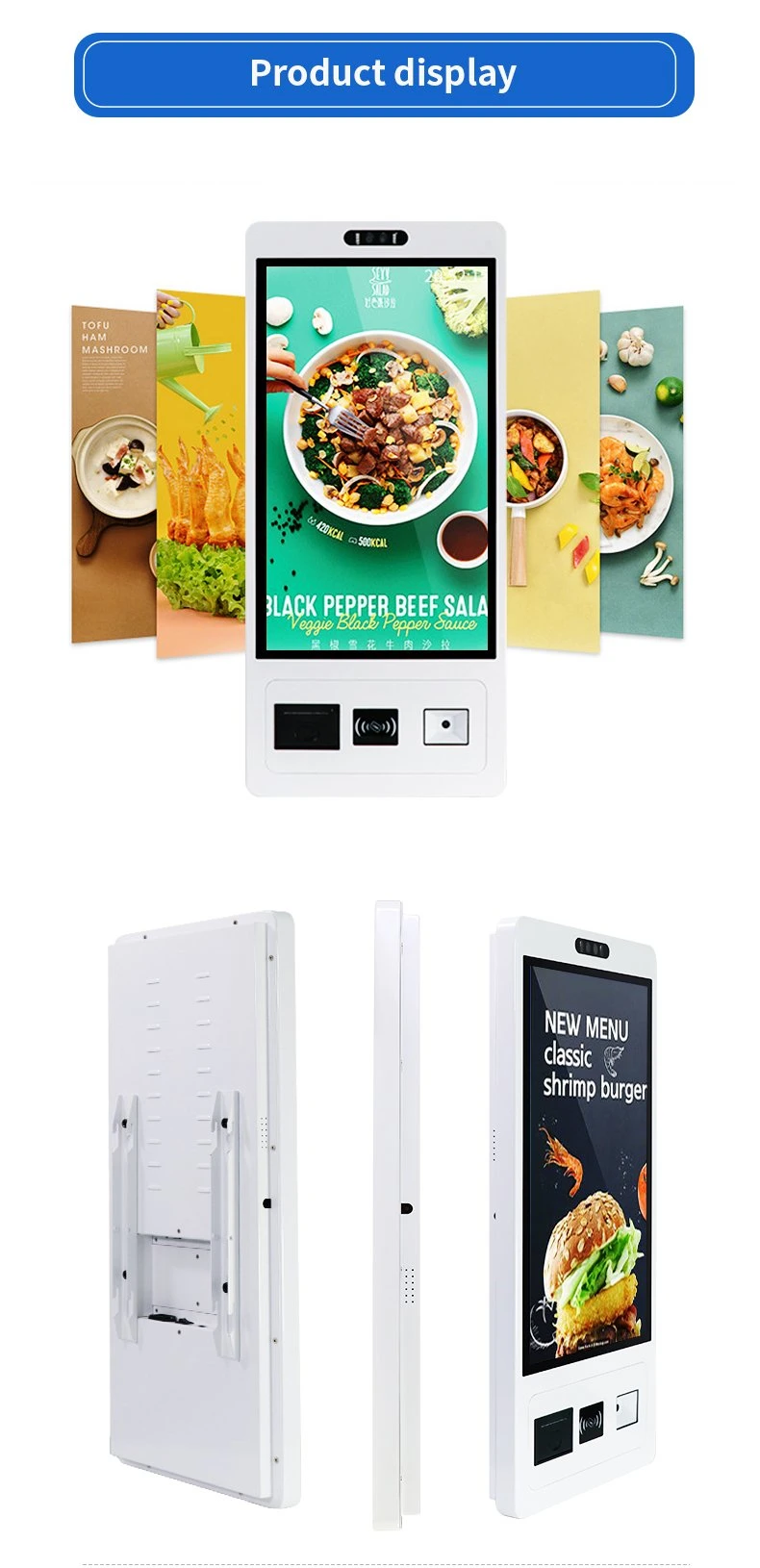 Android 7.1 Capacitive Touch Panel LCD Display 21.5 Inch Fast Food Self Ordering Kiosk