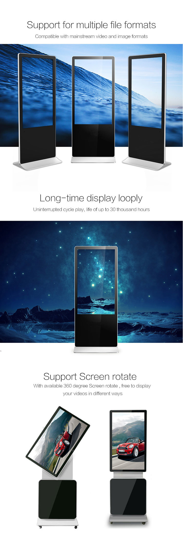 55 Inch Floor Stand LCD Advertising Display Screen
