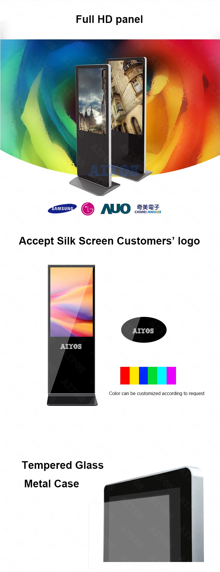 Indoor Standing Digital Signage Player Shopping Mall Big LED Screen Vertical LCD Advertising TV