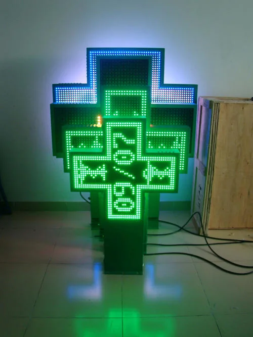 2side Single Green Pharmacy Cross LED Display Sign P10 DIP Green LED Cross Screen