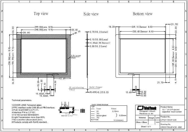 12.1 Inch G+G USB Capacitive Touch Screen for Multi-Touch Monitors