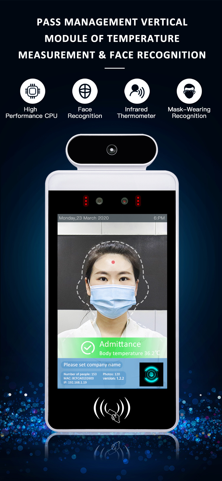 8 Inch LCD Thermal Camera Attendance System of Face Recognition