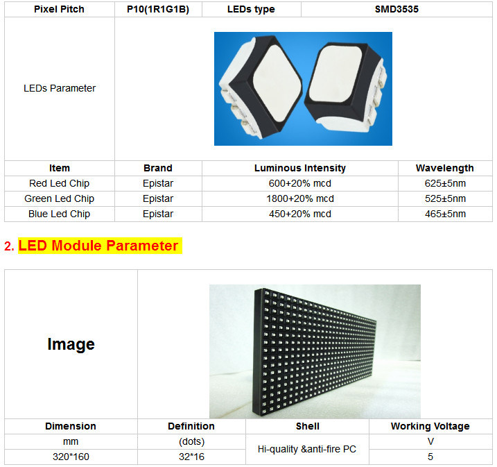 RGB LED Module P10 Outdoor Advertising LED Display Panel
