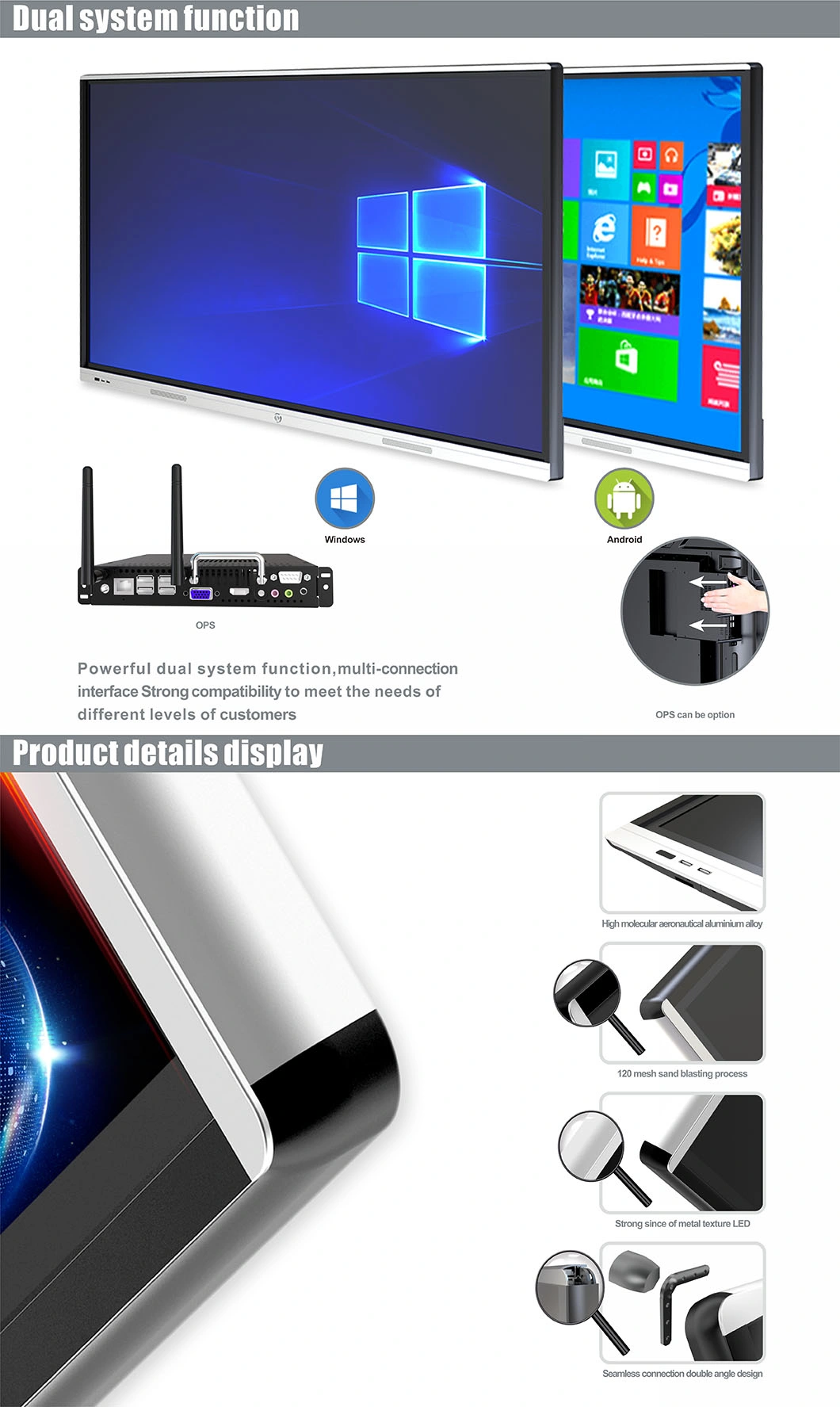 T6 Series Nesting Smart Android-Windows System Wall Mounted LCD Touch Screen Interactive Flat Panel