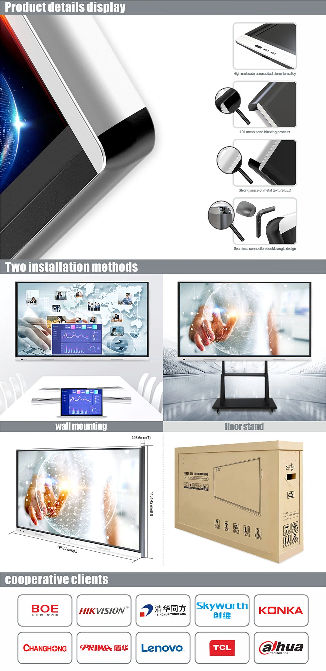 T6 Series Nesting Anti Glare 86 Inch Touch Screen LED LCD Display Monitor Interactive Flat Panel