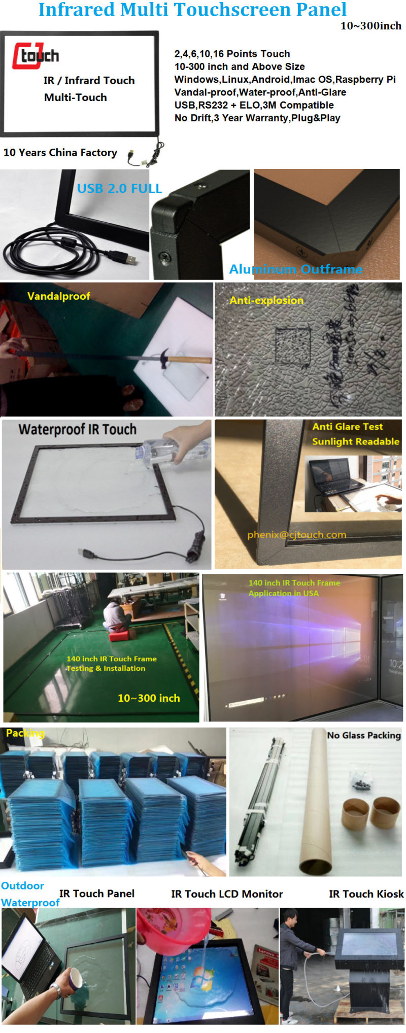 Interactive Whiteboard 3mm4mm Tempered Vandalproof IR Infrared Kiosk Touchscreen Panels Frame Pcap Foil