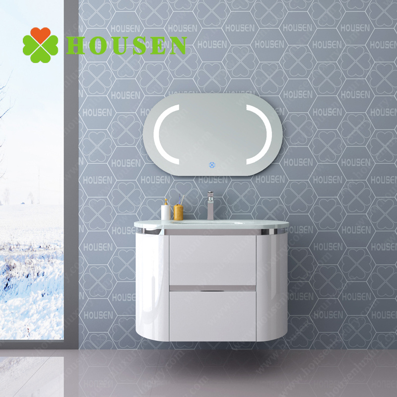 Waterproof Bathroom Cabinet LED Curved Bathroom Cabinet Vanity Furniture Set