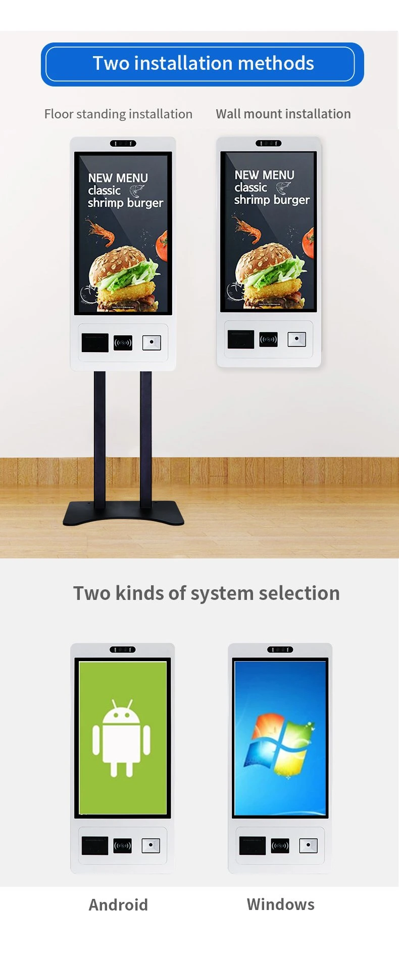 21.5 Inch Touch Screen Kiosk Self Ordering Kiosk for Restaurant