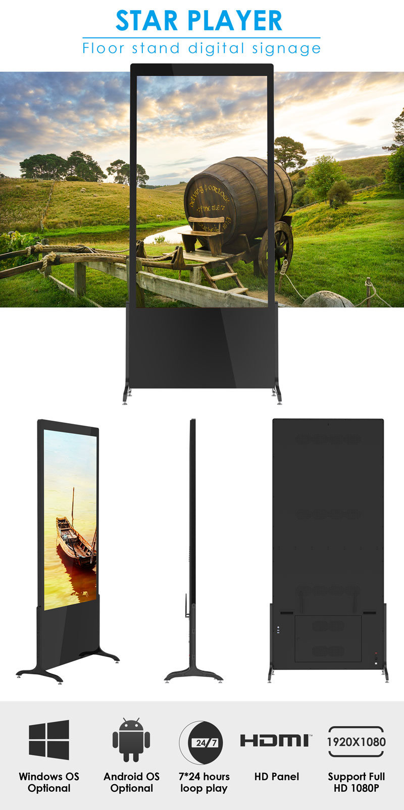 LCD Screen Advertising 43inch Android Floor Standing Tablet Digital Display Stand for Advertisement