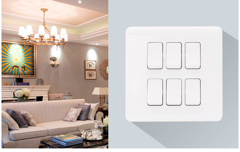 White Color 6 Modular Wall Eletrical Switch Control
