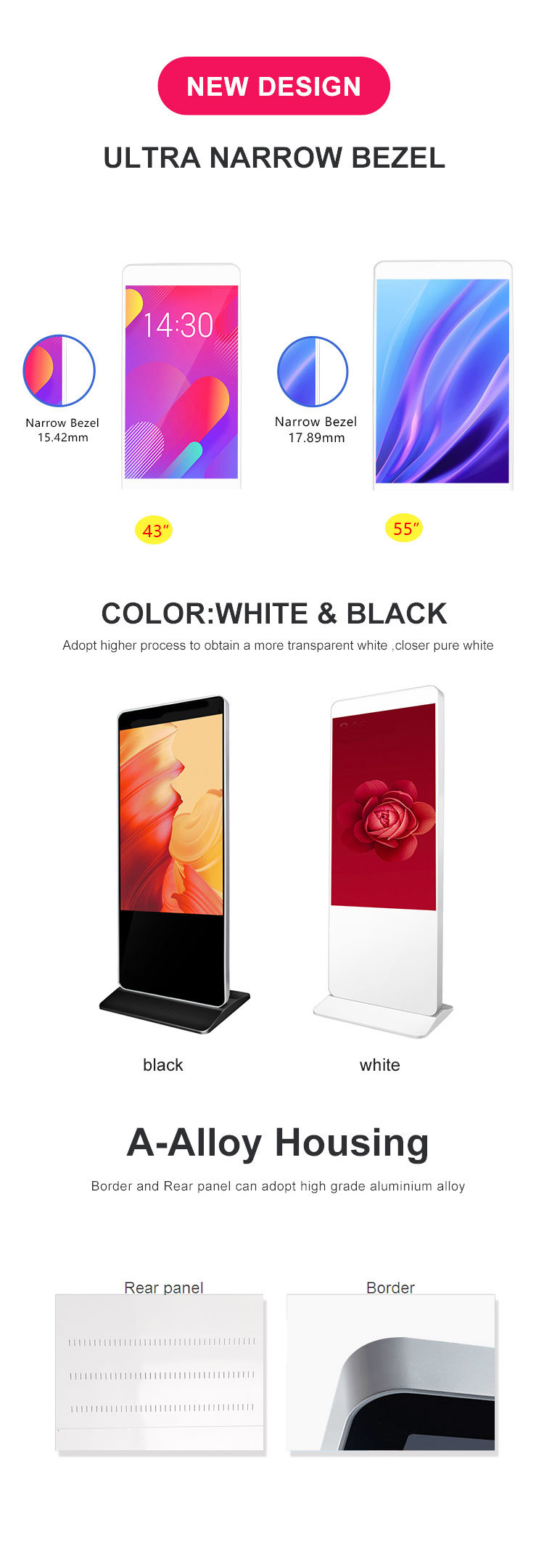 Aiyos High Resolution Transparent LCD Advertising Display with Tempered Glass Protection