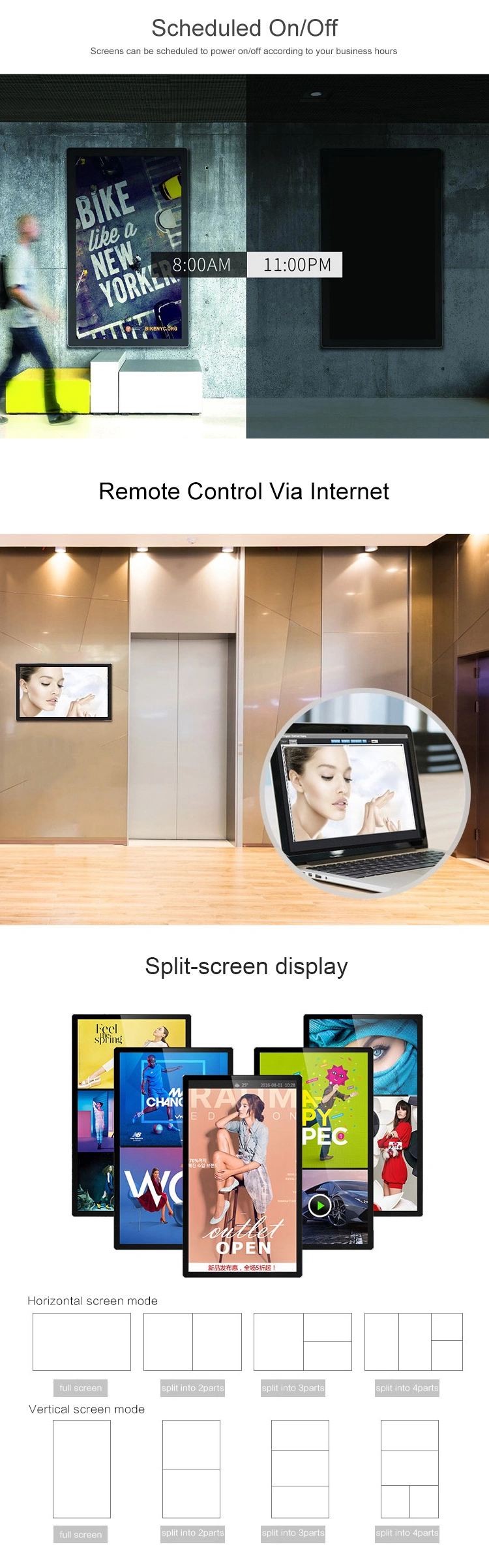 Wall Mount HD Advertising Display Touch Screen Digital Signage Network WiFi Bus Digital Billboard Signage