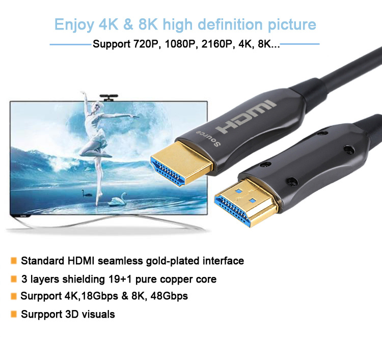HDMI Aoc 2.0 Cable HD Real 4K HDMI Fiber Optic Cable Optical Active HDMI Fiber Cable