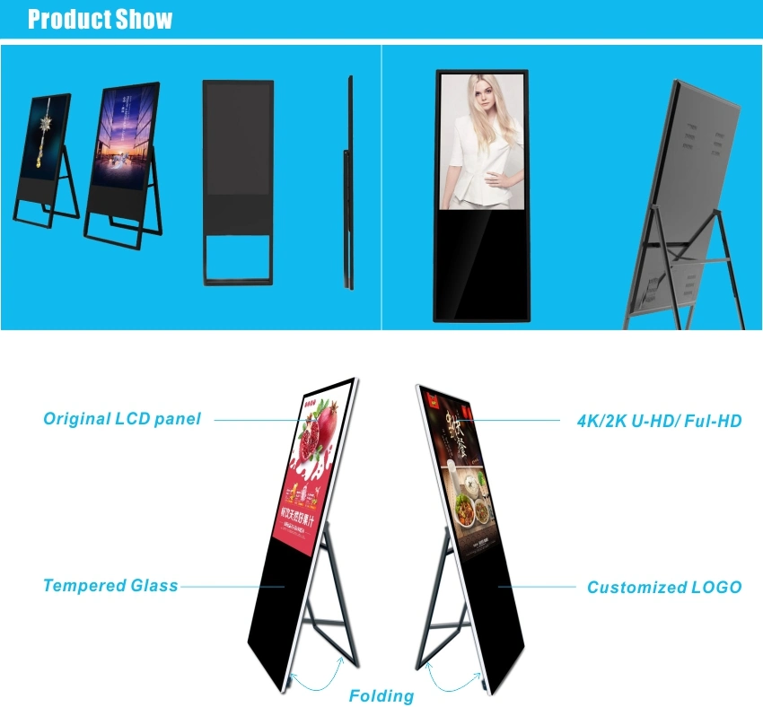 43'' Folding Slim Ad Player Standing Portable Digital Signage Digital Poster Advertising LCD Display