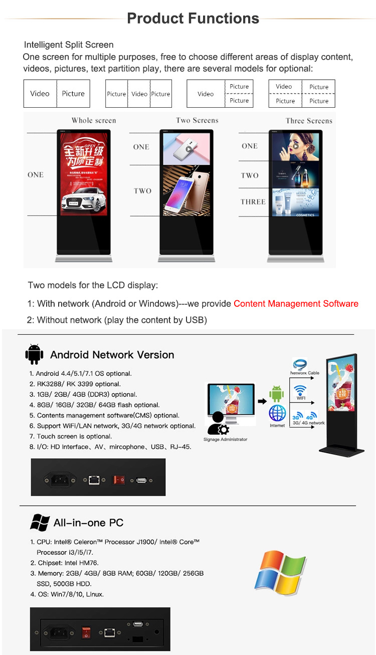 49 55 Inch LCD Panel Full HD Ad Kiosk Floor Stand Digital Signage for Advertising/Shopping Mall/Subway Station