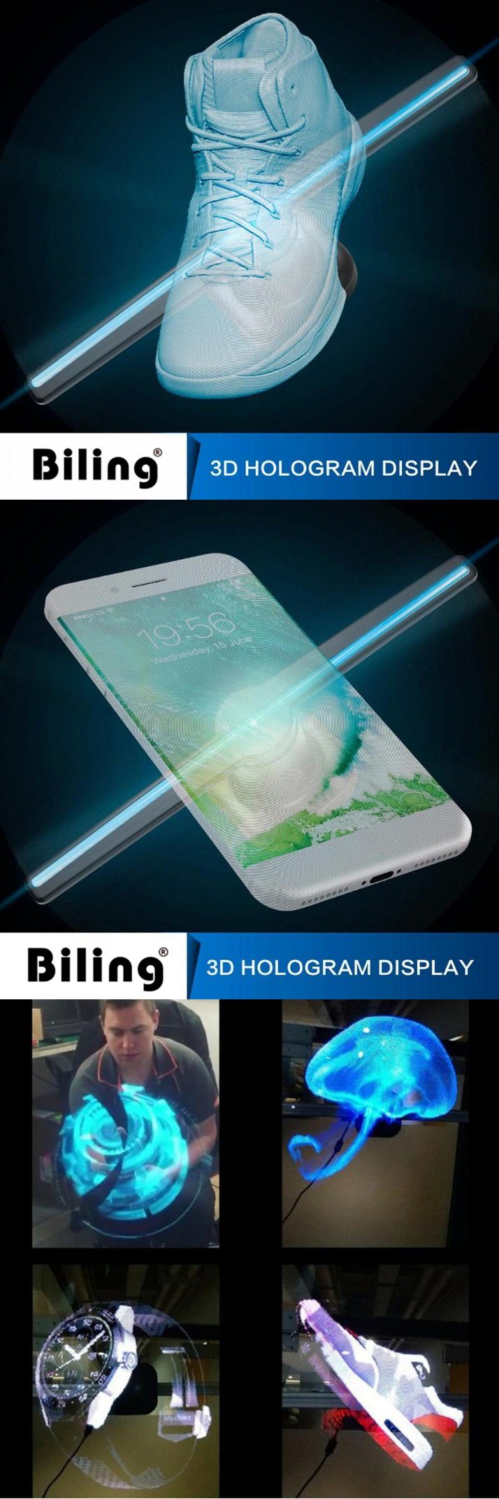 Hot Popular Advertising Equipment Hologram 3D LED Fan Display in Air, 3D Hologram 50 Cm LED Fan