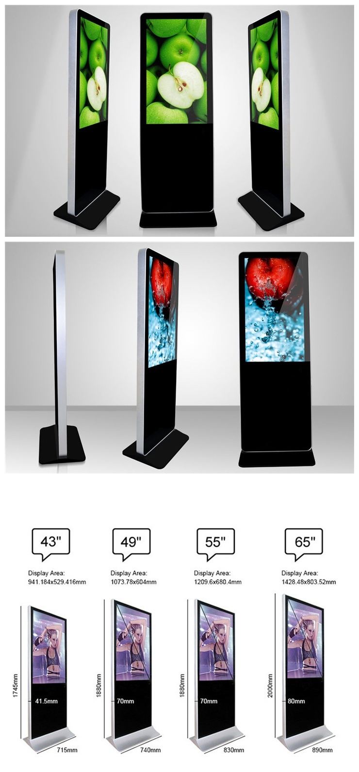 Floor Standing Digital Signage 55" Advertising LED TV Display Digital Signage Totem 55 Inch Advertising Players Digital Signage Media Player PC Touch Screen