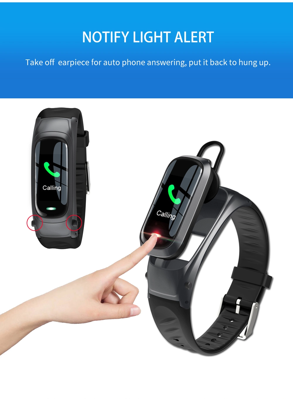 Smart Earphone Bracelet PC+Food Grade Silicone Smart Watch Ai Voice Smart Call Bracelet