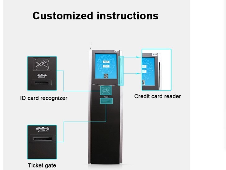 43 Inch Hotel Ordering Ticket Printer Kiosk Touch Screen Barcode Scanner Self Service Kiosk