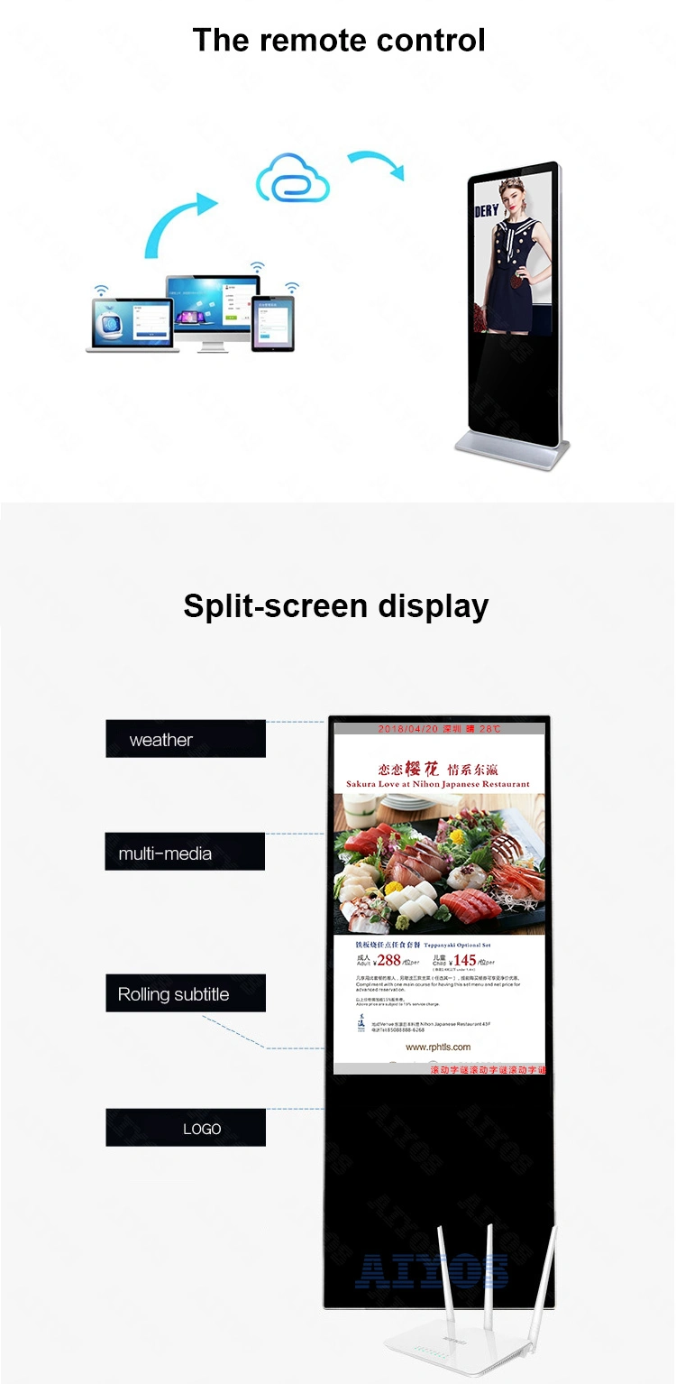 Indoor Standing Digital Signage Player Shopping Mall Big LED Screen Vertical LCD Advertising TV