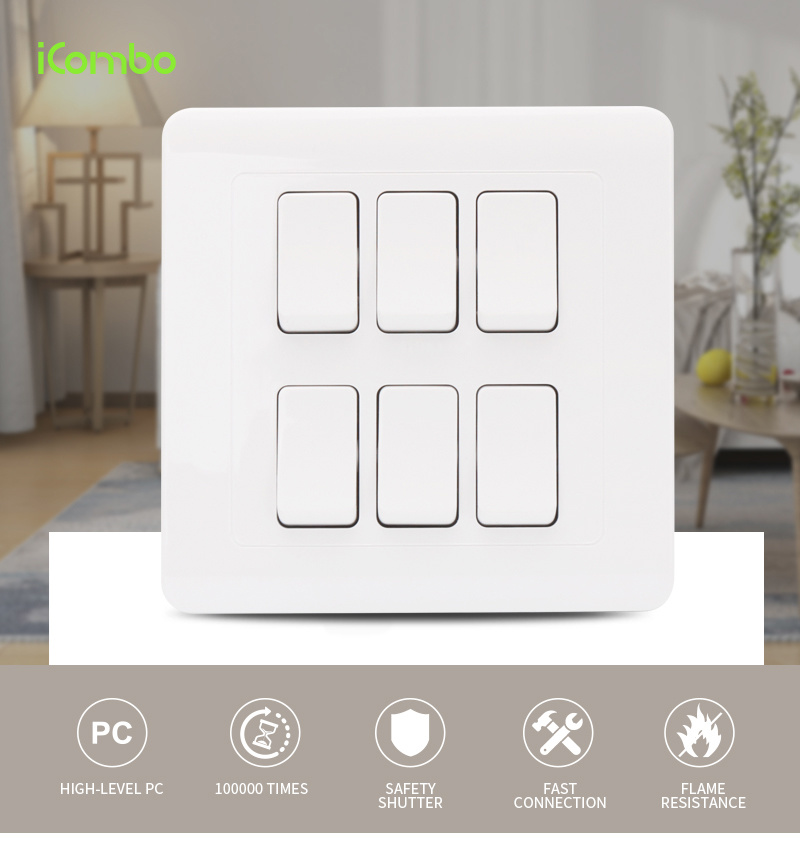 White Color 6 Modular Wall Eletrical Control for Light