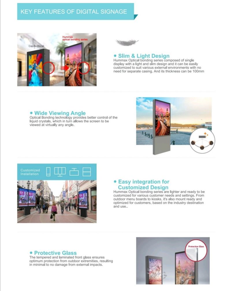 Advertising LCD Display 75 Inch Optical Bonding Outdoor Kiosk