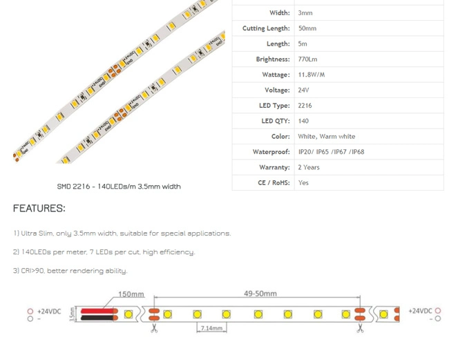 Ultra Bright 280LEDs/M SMD 2216 Flexible LED Strip Lights