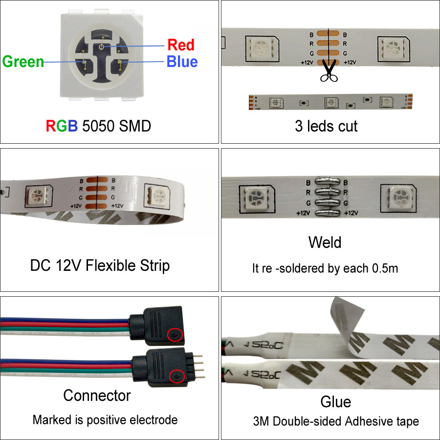 RGB 24key 12V SMD5050 5m 10m 15m Flexible LED Strip Light with WiFi Controller Adapter