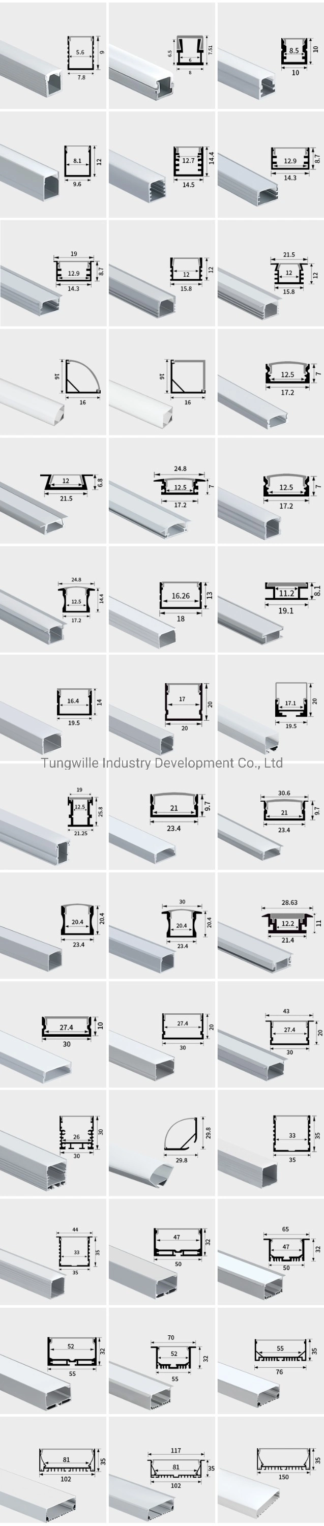 LED Waterproof Recessed Mounted LED Aluminum Profile for Strip Lights LED Aluminum Channel Bar