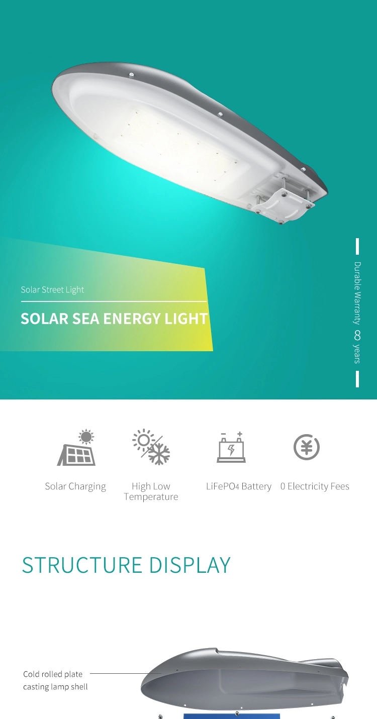 50W Solar Street Light Solar Energy Powered LED Light with Pure White and Large Capacity Battery