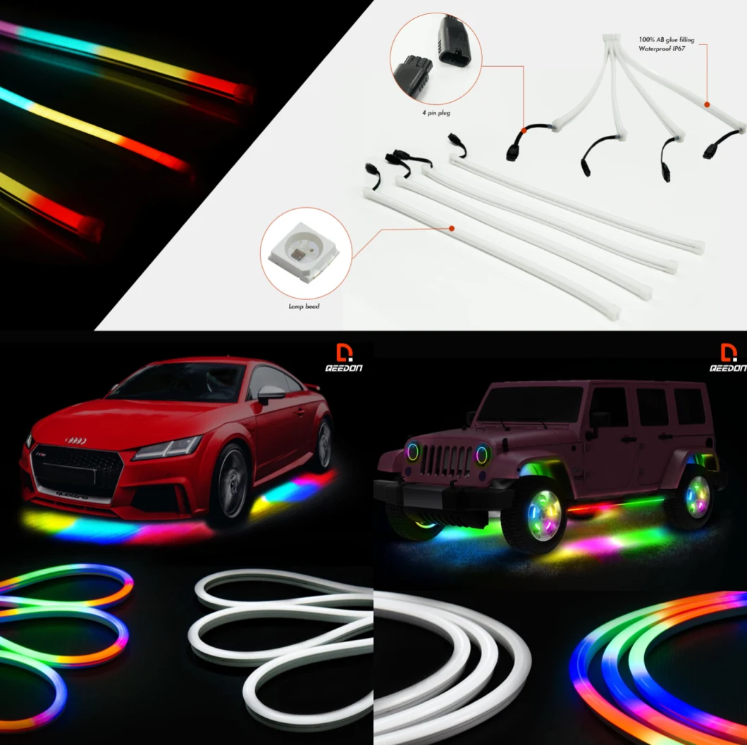 4PCS 31.5inch/80cm RGB Color Changing LED Flexible Waterproof Strips Light for Interior Exterior