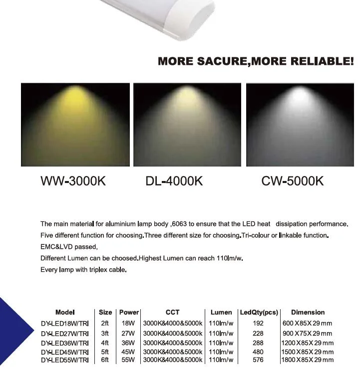 LED Strip Light Tri Proof 2700-6500K Batten Light Fixture Outdoor Light LED Lighting
