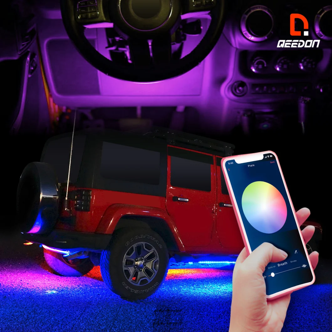 4PCS RGB Color Changing LED Evenglow Strip Lights with Bluetooth Controller for Interior Exterior Ambient Light