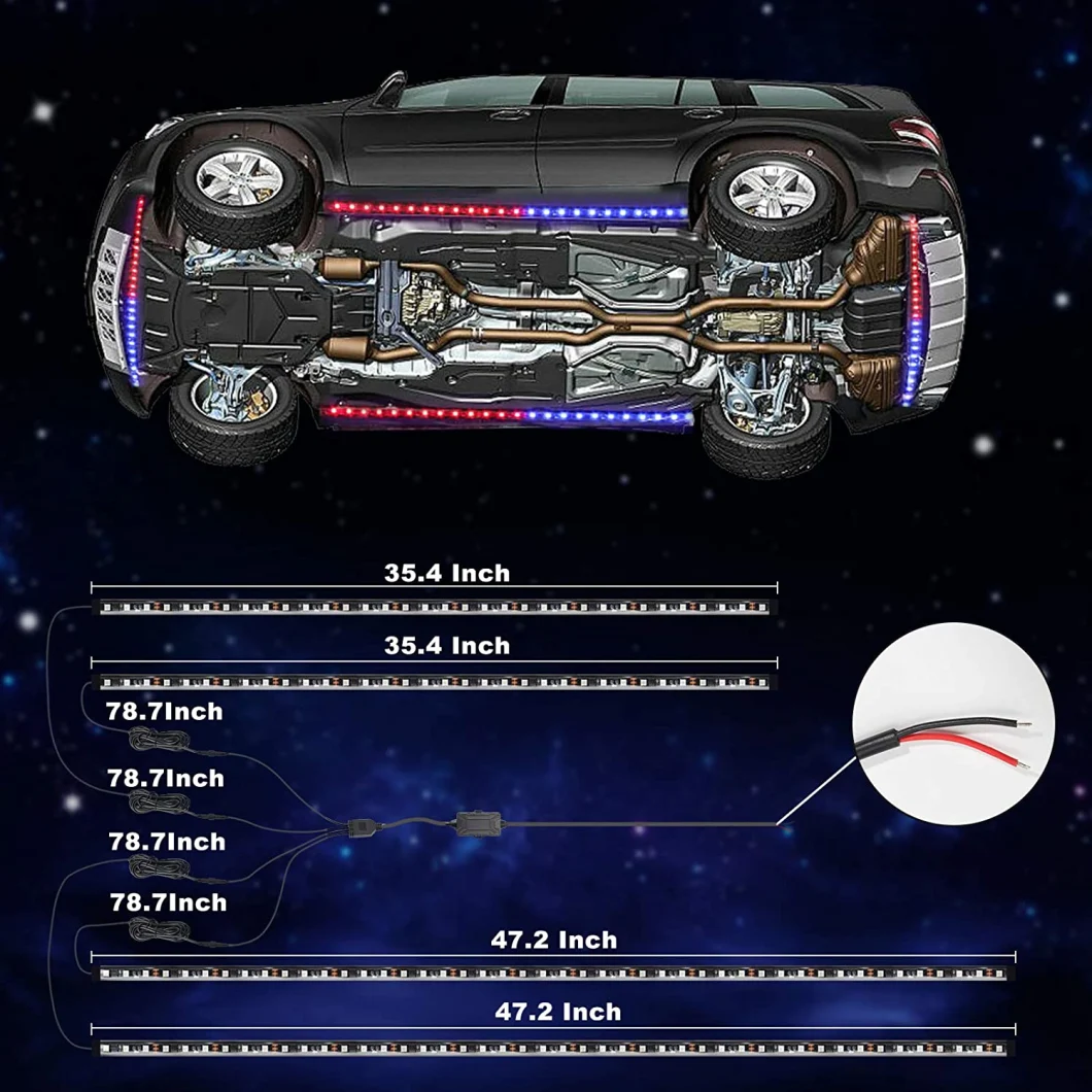 Car Underglow LED Strip Lights 12 Color Flashing Mode Adjustable Brightness Remote Control 4PC Pack